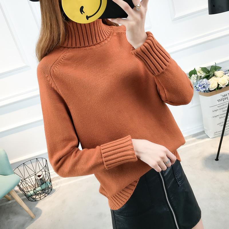 Осенне-зимняя корейская версия толстого свитера с высоким воротом свободная корейская версия свитера-пуловера нижняя часть рубашки модный тонкий топ One size коричневый 1919₽