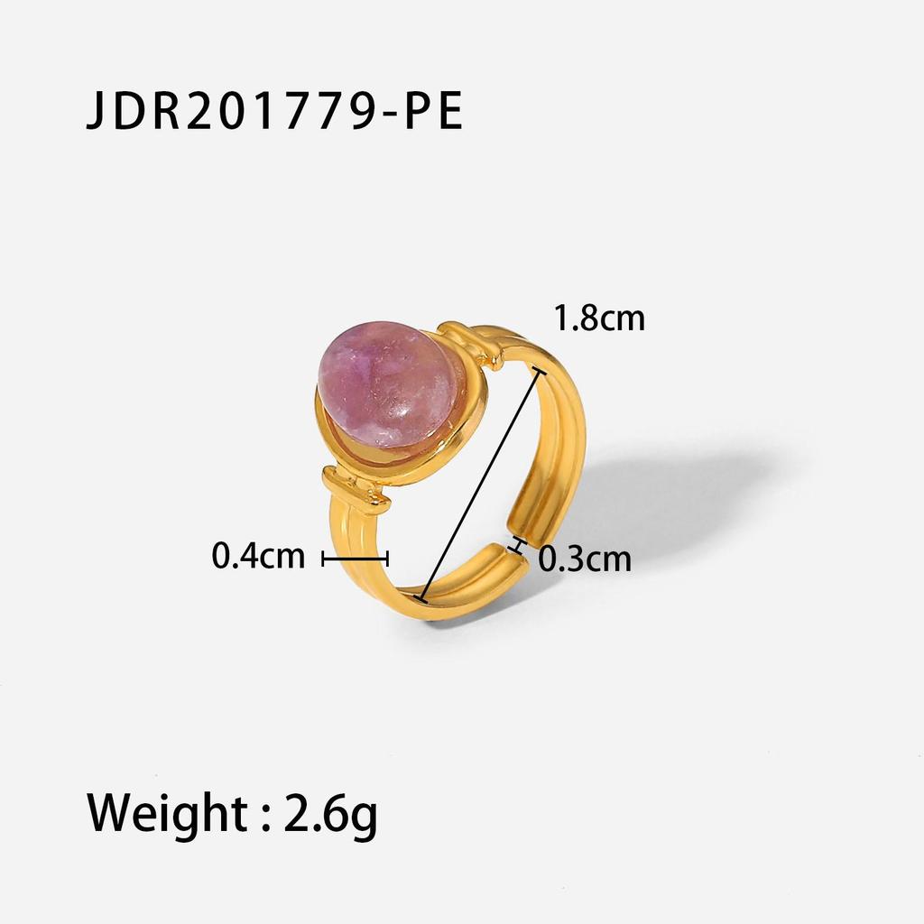 18k Gold Plated Retro Gemstone Ring - European & American Style Stainless Steel Jewelry for Women