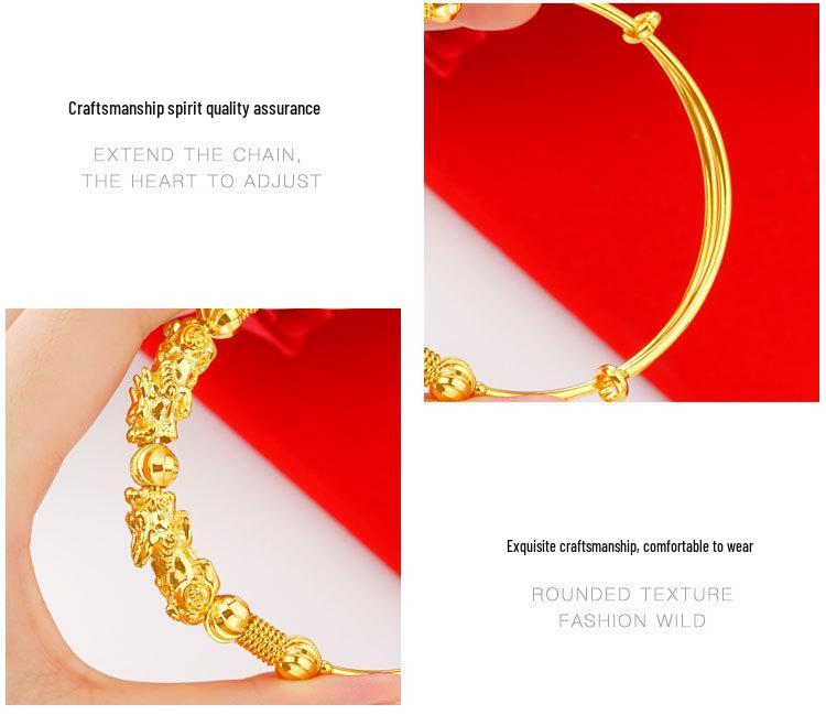 Elegant Chinese Style Electroplated Double Pixiu Bracelet - Women's Classic Luck-Turning Push-Pull Jewelry