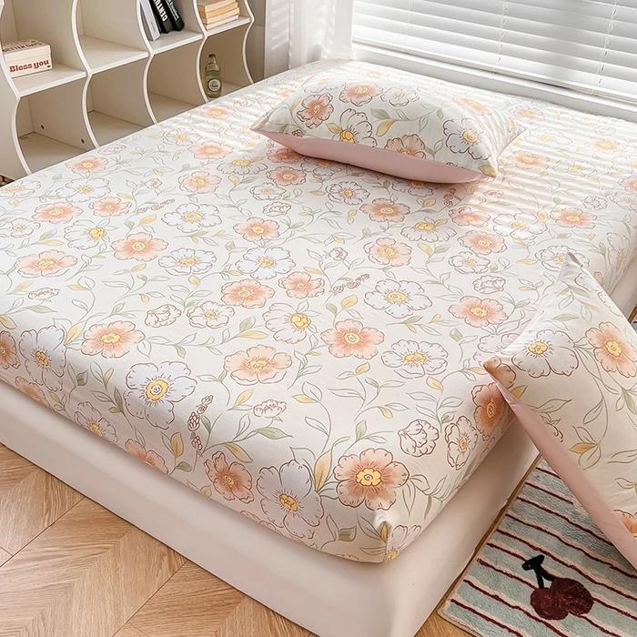 

2025 New Type Washing Cotton Bed Li 3-piece Set Skin-friendly and Comfortable Reactive Printed Mattress (bed Cover + Pillowcase) 90x200x25cm 3pcs&Fitted Sheet