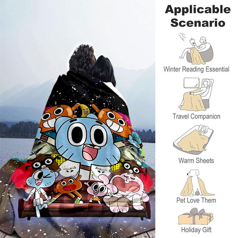 1pc Blanket The Amazing World of Gumball1 Print Design, Lightweight Blanket for Sofa, Bed- Soft &Warm, Gift for All Seasons Like Christmas, Halloween
