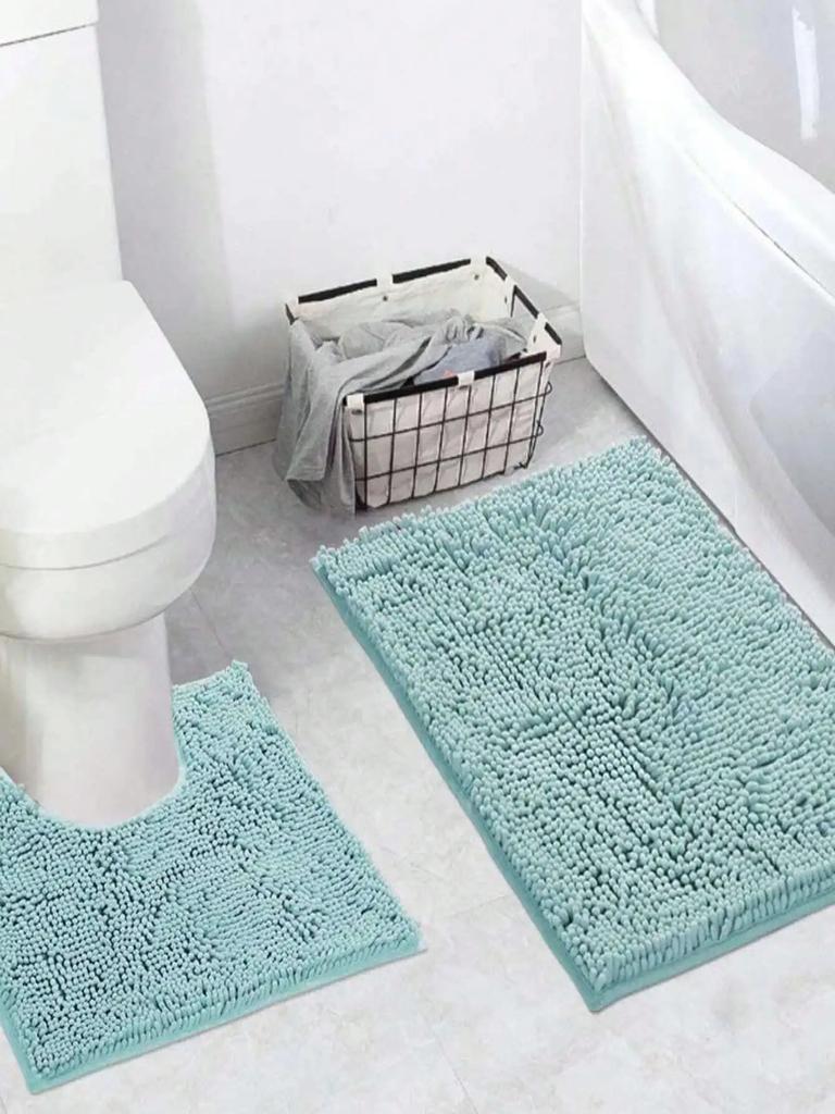 1pc-Soft and Absorbent Chenille Bath Mat - U-Shaped and Rectangle Rug for Bathroom Decor and Anti-Slip Toilet Mat