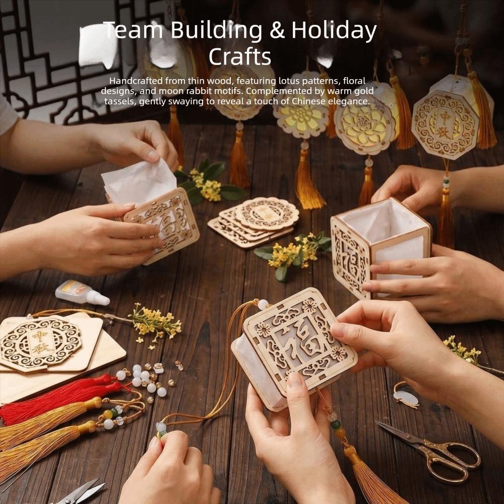 Luminous Wooden Mooncake Lantern Handmade Glow Festival Decor Pendant  Chinese New Year