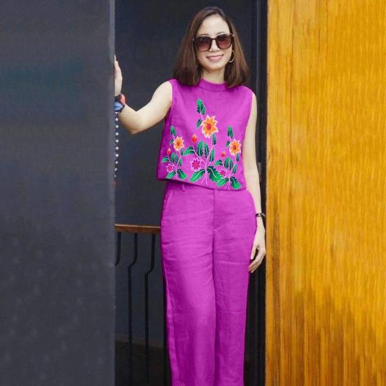 2 Pcs/Set Women Top Pants Set Flower Printing Elastic Waist Casual Sleeveless Loose Daily Wear Round Neck Plus Size Lady Vest