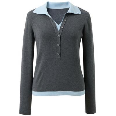 Sancai Faux Two-Piece Color Block Polo Knit Pullover