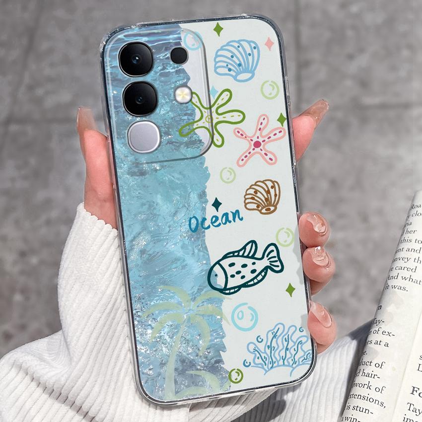 Shockproof Silicone Phone Cases For Vivo Y29 Y29s Y28 Y27 Y27t Y22 Y22s Y21 Y21e Y21s Y20 Y20i Beautiful Lavender Pattern Clear Covers For Vivo Casing