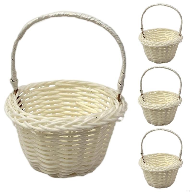 4x Handmade Rattan Basket Delicate Basket for Home Decoration and Wedding Flower X3UC