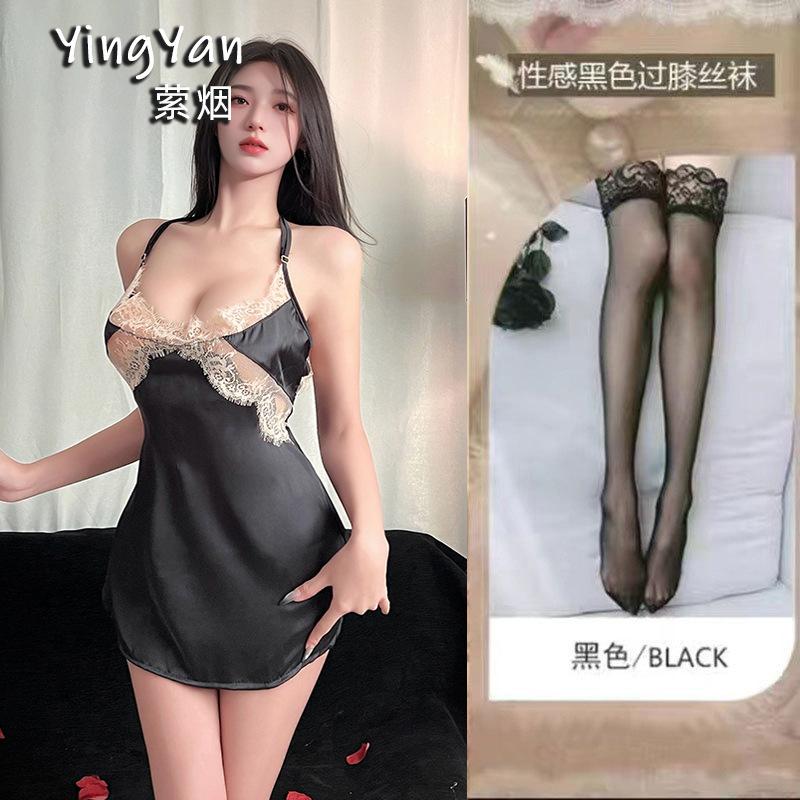 Sex underwear sexy thin ice silk suspender nightdress temptation hollow temptation beautiful back dress uniform