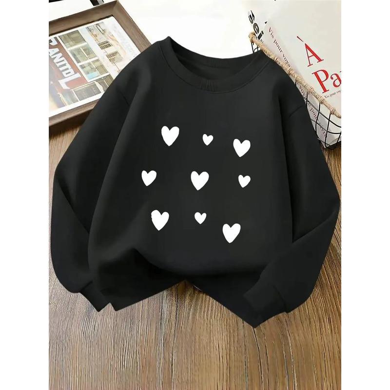 Kids Crewneck Sweatshirt Featuring Black Hearts On a White Backdrop, Machine Washing for Spring And Autumn, Soft And Comfy , Designed for Children