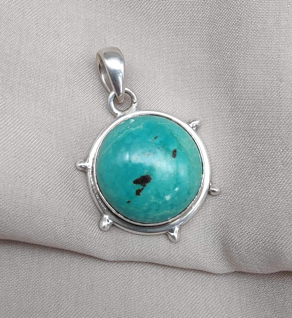 Tibetan Turquoise Pendant Necklace: 925 Silver Boho Healing Jewelry