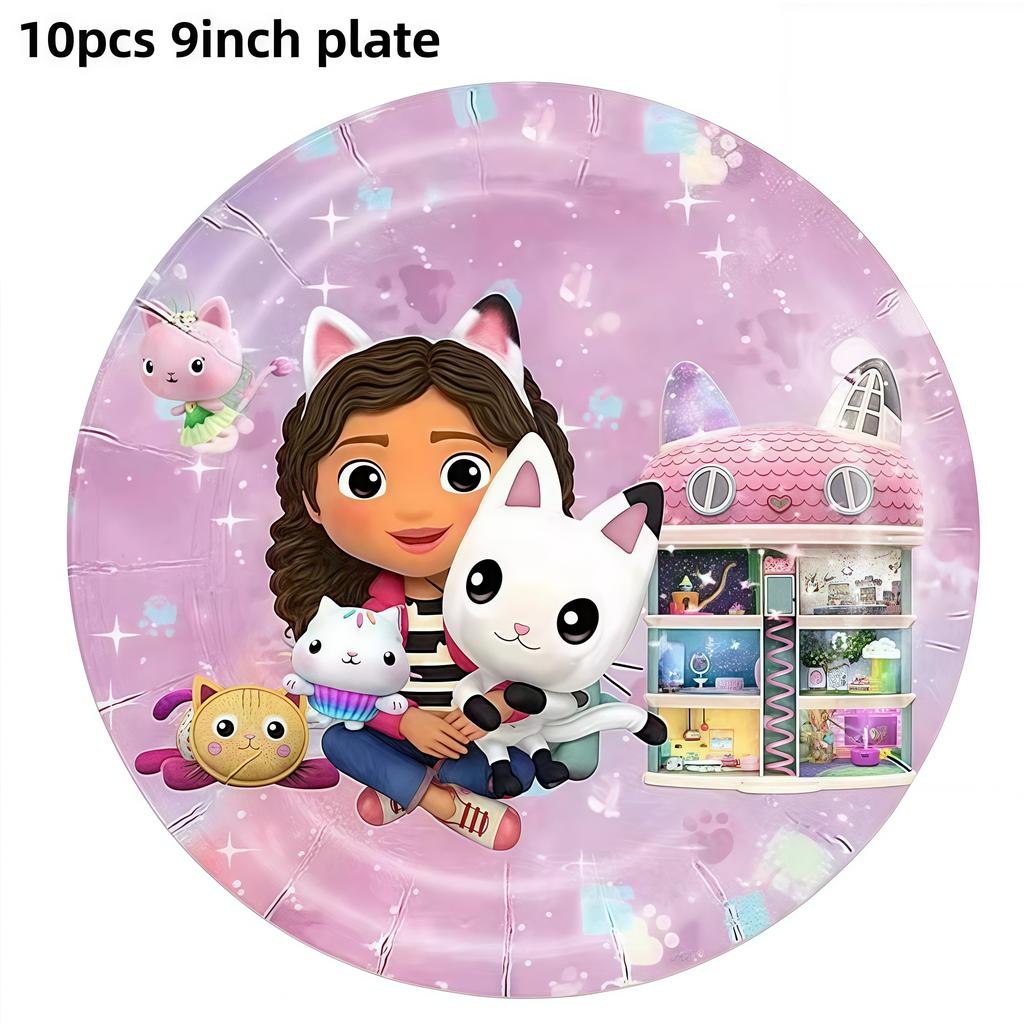 Gabby Dollhouse Birthday Decoration Gabby Disposable Dishes For Parties Girls Boys Favors Baby Shower Supplies Child Party Decor