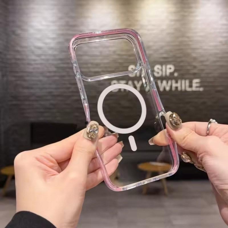 Luxury Glitter Bling For Magsafe Wireless Charge Circle Phone Case For iPhone11 12 13 14 15 16 17 Pro Max Plus 16e Clear Cover