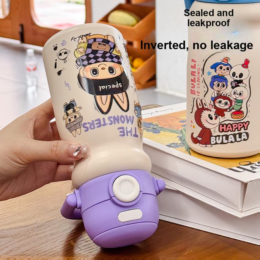 316 Edelstahl Doppelwandig Niedliche Cartoon Isolierte Wasserflasche Tasse mit Strohhalm und Deckel
