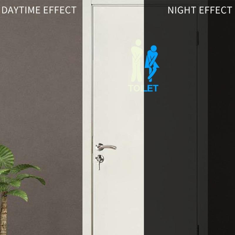 Luminously PVC Sticker For Washroom Guidance And Decorative Night Glowing Bathroom Signs Adhesive Toilet Decal Set