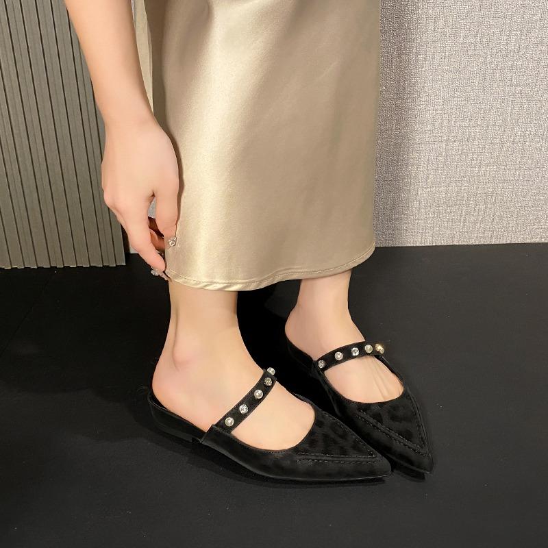 Fashion Flats Leopard Women Slippers Pointed Toe Mules Shoes Summer Elegant Woman Sandals 2025 Fashion Slides New Dress Zapatillas Mujer 35 3660₽