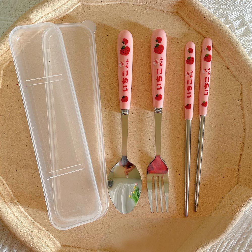 

Travel Stainless Steel Cute Strawberry Tableware Kitchen Utensils Cutlery Set Dinnerware 02-3pcs