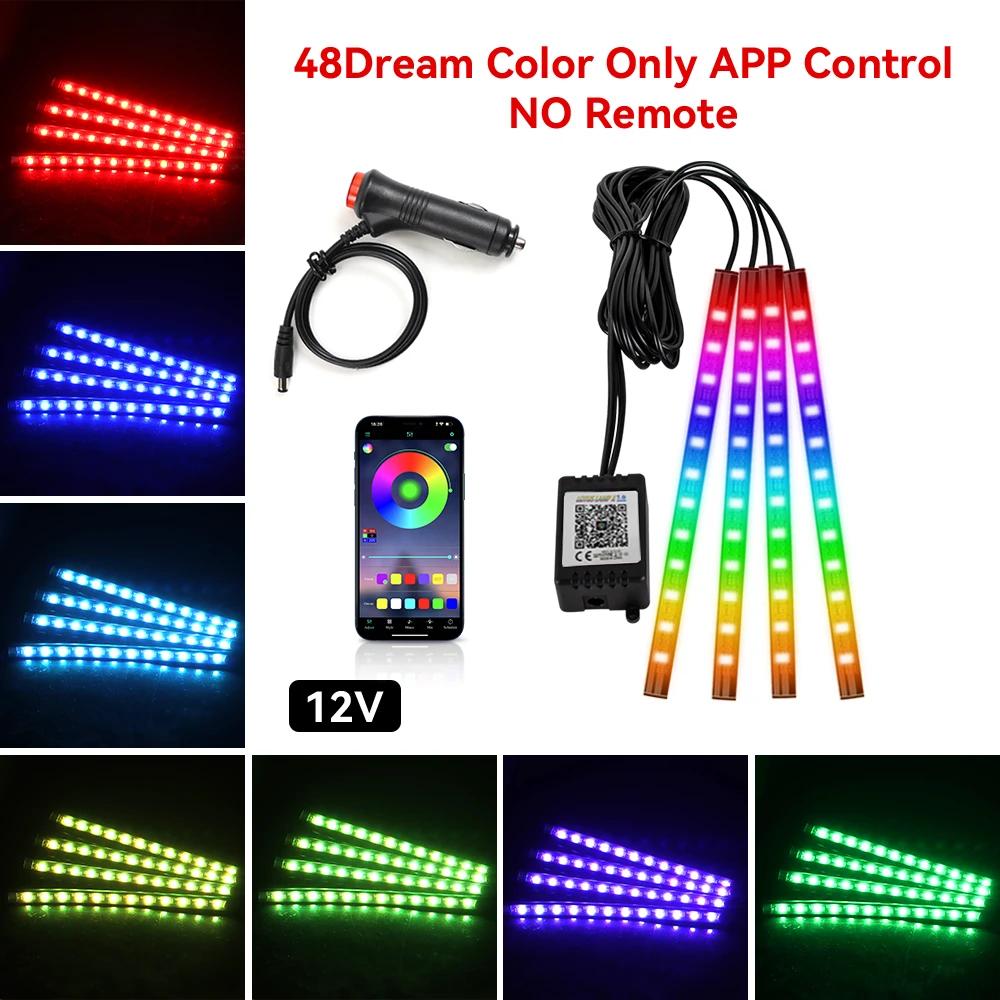 4in1 LED RGB Interior Ambient Car Light Strip Foot Light Dynamic Flash Light Music APP Control RGB Color USB/Cig Car Accessories