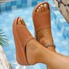 New round head retro solid color sandals hollowed out sewn wedges women's shoes