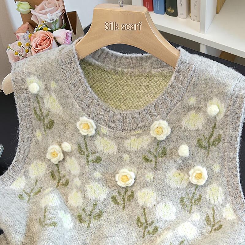 Sibaish Damen Strickweste mit Blumenmuster aus Wollmischung
