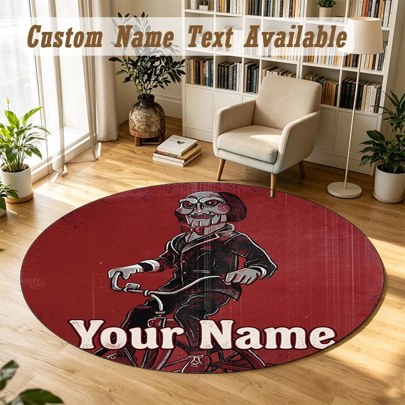 Saw Billy the Puppet Personalized Round Rug Support Custom Name, Soft Home Decor Mat
