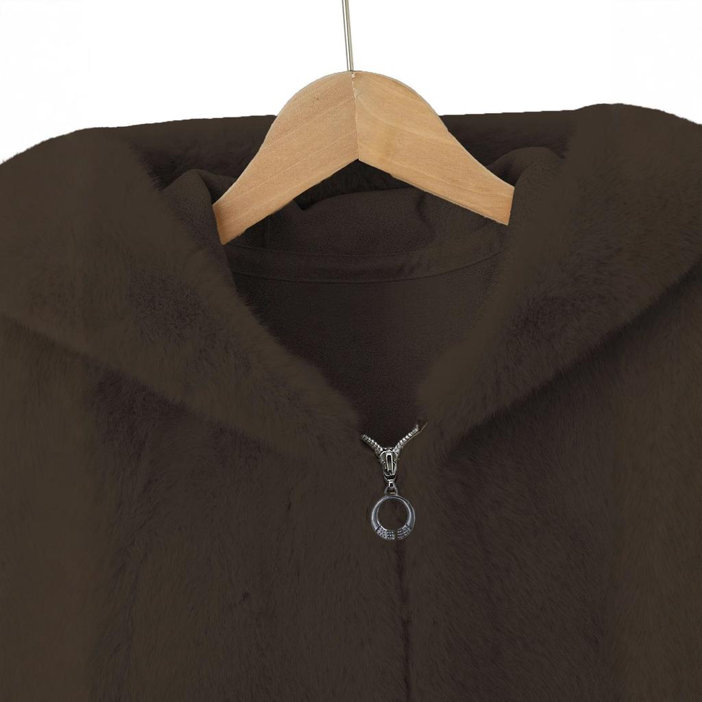 European Beautiful Women's Autumn and Winter Imitation Fur Jacket Fur Integrated Hooded Vest Loose Foreign Trade Loose Casual Vest