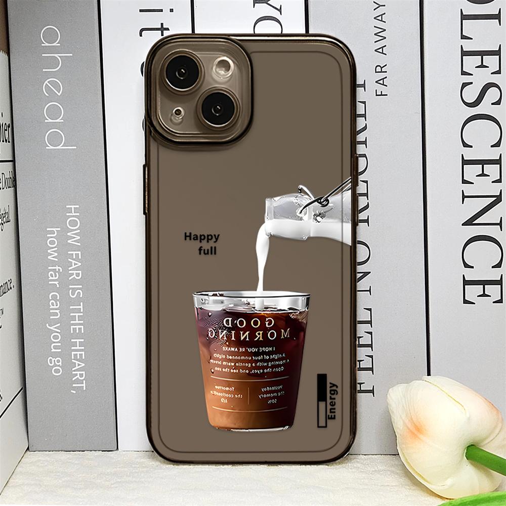 Funny Iced Coffee Phone Case for IPhone 16 15 14 12 11 Pro 13 Max Mini XR X SE4 7 8 16 Plus Cute Cartoon Matcha Milk Clear Cover