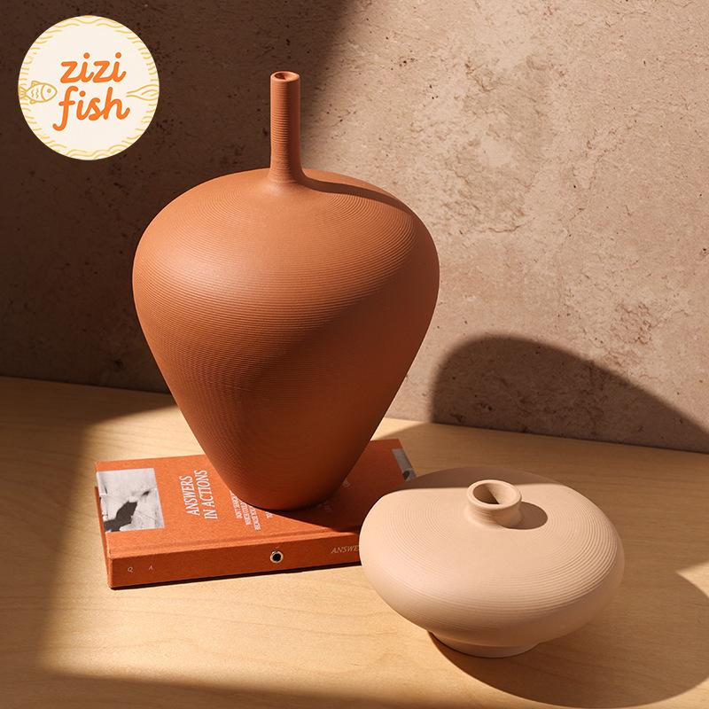Creative Brushed Frosted Ceramic Vase Minimalist Plant Pots Table Decoration Flowers Arrangement Vases Room Aesthetic Decor
