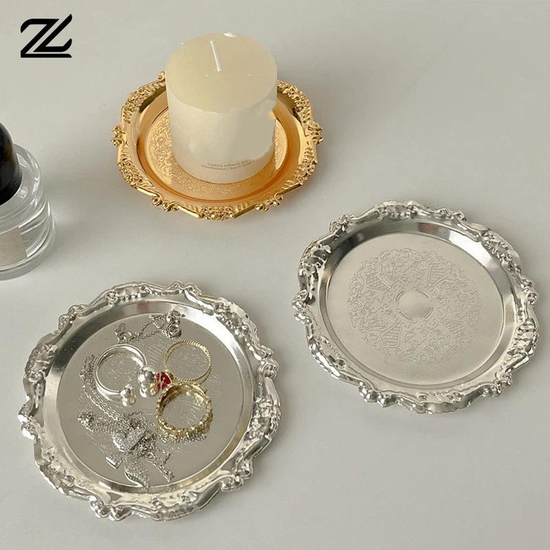 Retro Luxury Silver Plated Tray Cake Dessert Fruit Plate Jewelry Storage Dish Tabletop Decor For Home Hotel