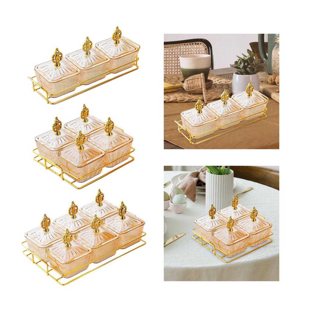 Condiment Tray Serving Platter with Lidded Bowls Divided Snack Dishes Rack Fruit Dessert Organizer