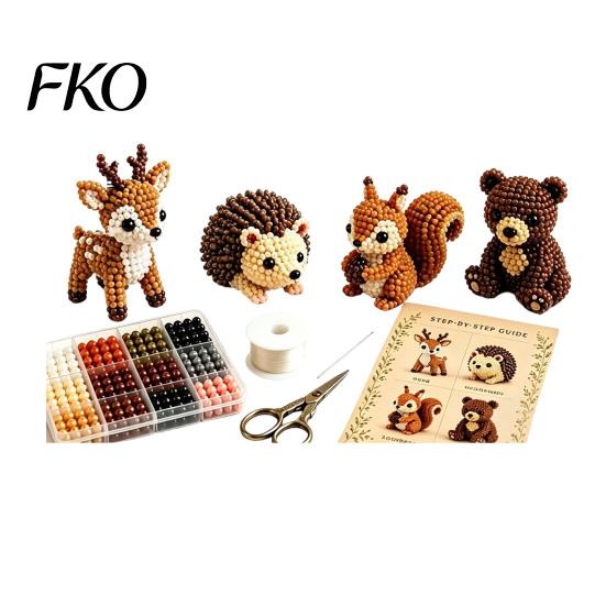 Progetto Creativo con Perline Kit Piccolo Animale 3D con Perline, Kit Fai-da-Te Carino con Perline Colorate e Istruzioni Dettagliate, 4 Modelli