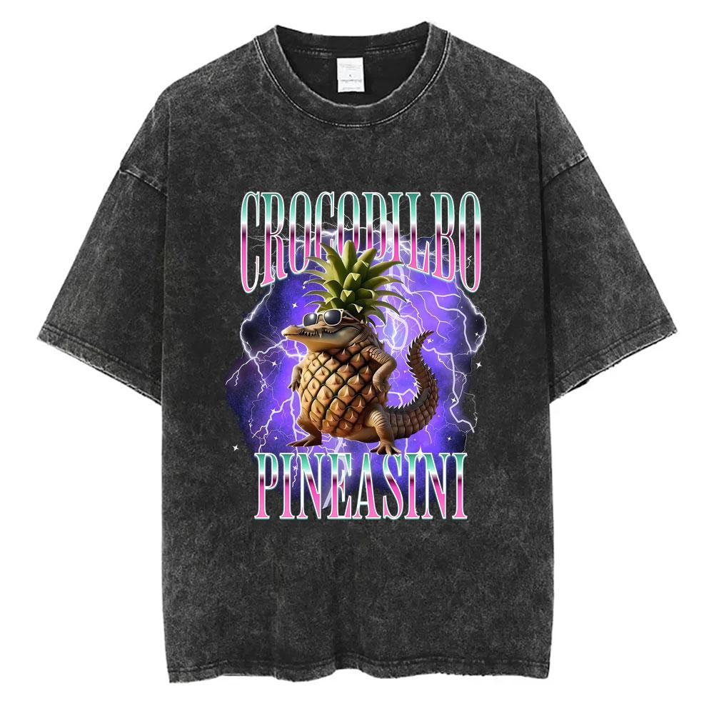 Italian Brainrot Chimpanzini Bananini Vintage Washed T-shirts Banana Monkey Funny Meme T-shirt Casual Geek T Shirts Unisex