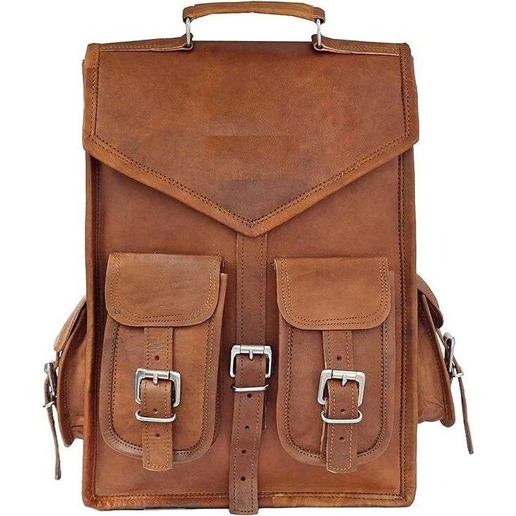 Leather Bag Backpack Genuine Rucksack Laptop Men's Travel Vintage Brown New Real