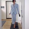 Traje de Falda de Doble Botonadura Ajustado Estilo Europeo y Americano para Mujer - Elegante Estilo para Ir al Trabajo