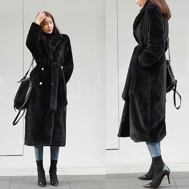 

2025 winter mink coat women s medium and long suit collar plush thickened fashion temperament Korean version imitation mink jacket XXXL чорний