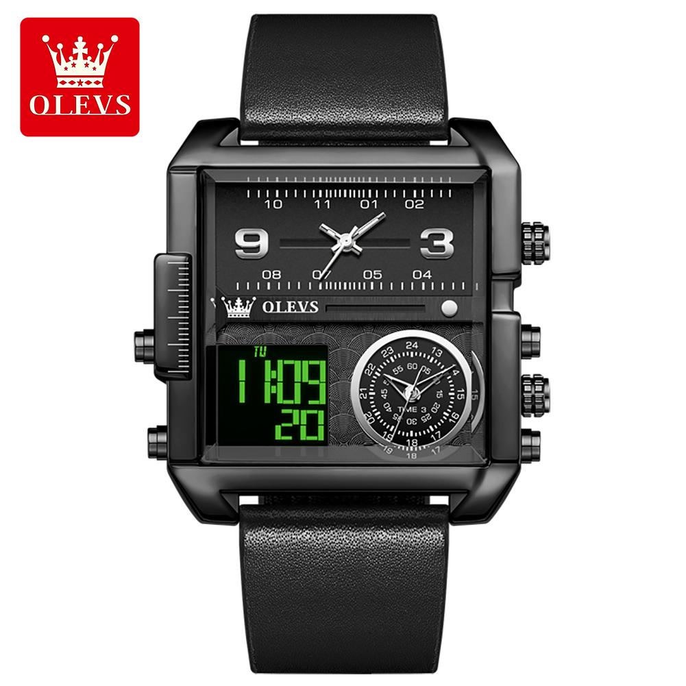 OLEVS 1101 Electronic Wrist Watch New Chronograph Watch Digital Leather Strap Square Case Fashion Sports Men Watch Electronic watch