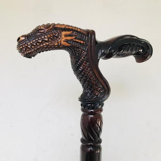 Handcrafted Wooden Dragon Head Walking Stick Unique Fantasy Cane