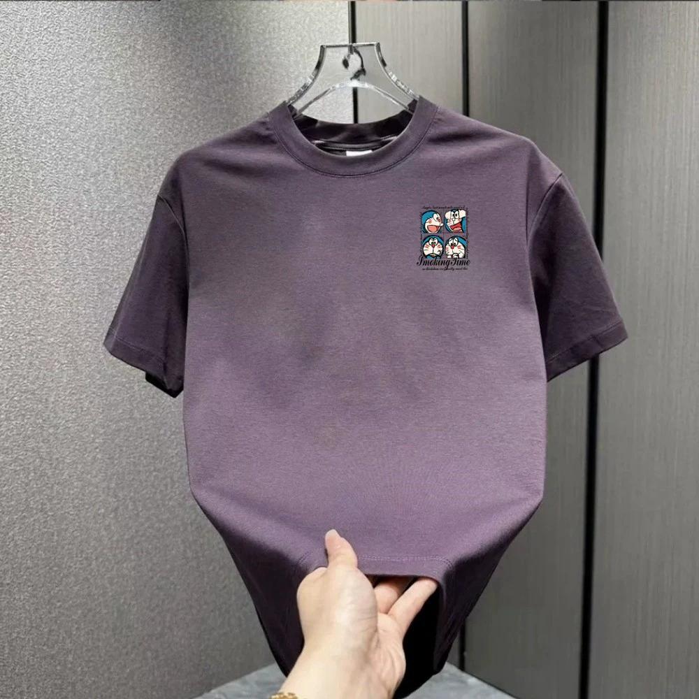 Cotton Round Neck Trendy Tops, Fashionable and Versatile Men's T-shirts, Loose Printed Short Sleeves for Couples 