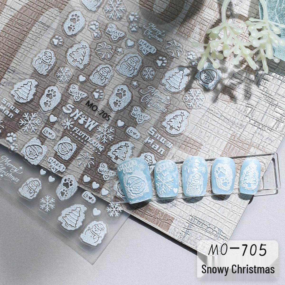 3D Embossed Christmas Nail Stickers: Winter Snowflake, Snowman & Tree Decorations
