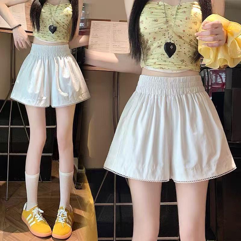 Summer 2026 High-Waisted Elastic Lace Wide-Leg Shorts - Slimming Casual Bud-Shaped Hot Pants