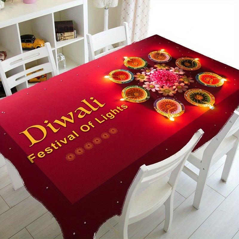 Festive Red Tablecloth with Decorative Elements - Thick Fabric, Easy To Clean, Machine Washable, Perfect for Party and Holiday Decoration