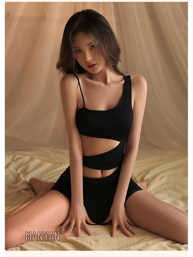 Manyan Sexy Lingerie: Oblique Shoulder Slit Skirt & Suspender Set - Club Secretary Look #8557