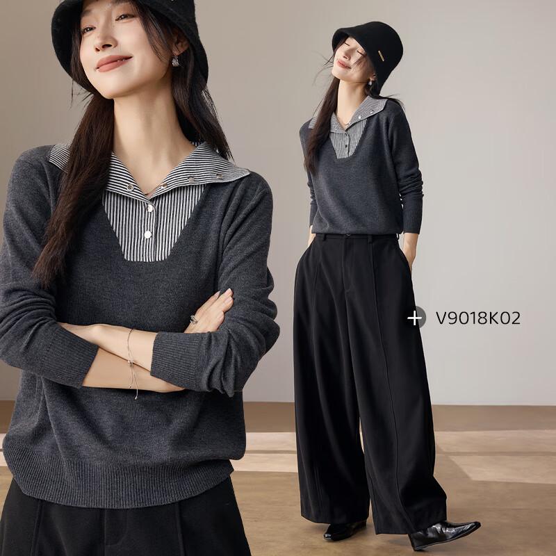 VICTORIA&VERA Women's Striped Faux Two-Piece Knit Shirt