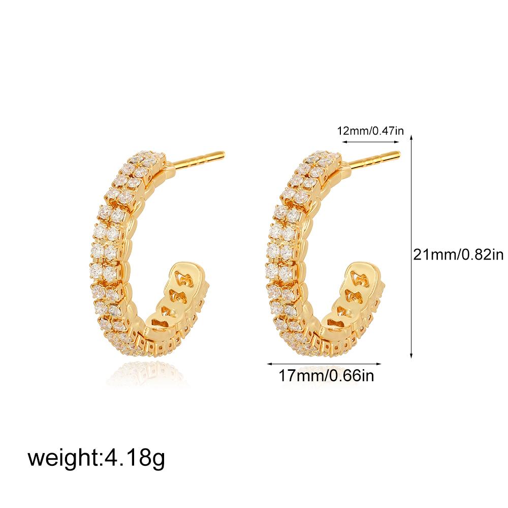 

Luxury Double Row Pave Zircon C Shaped Hoop Earrings 18K Gold Plated for Women Girls Fashion Wedding Party Jewelry Gift золотой