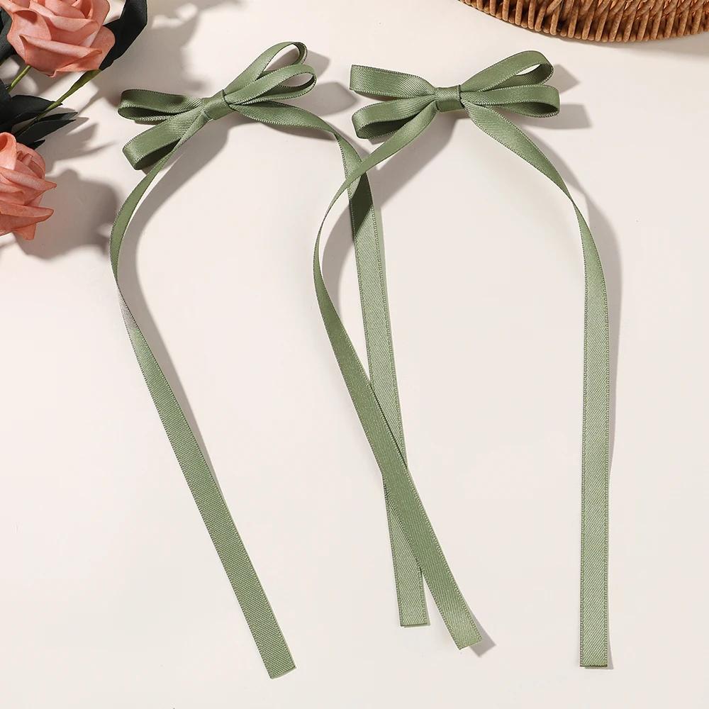 2pcs Long Tassel Ribbon Hairpin Cute Candy Bow Clip for Women Girls Party Gifts Headwear Side Clips Hair Accessories