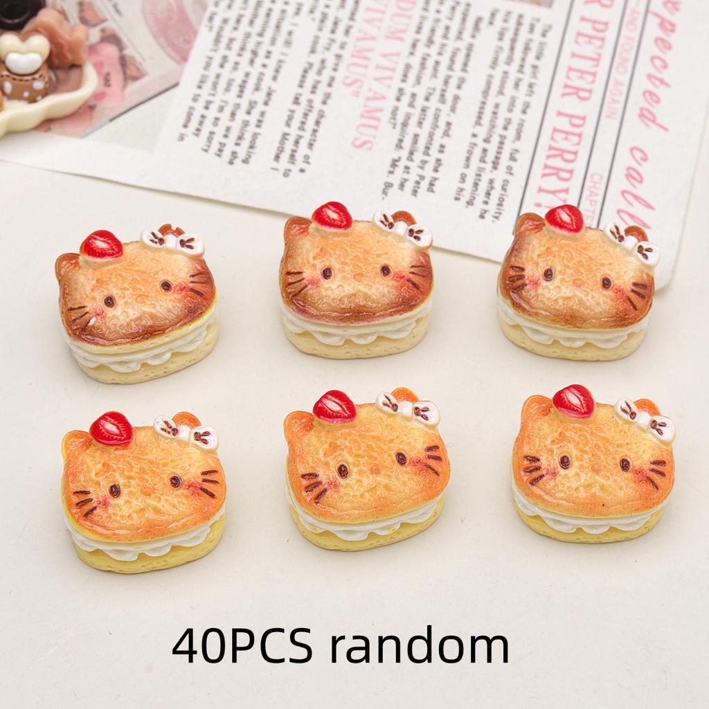 10/40PCS Cartoon DIY resin accessories, sandwich cake, cat head, cream glue hair clip, shoe buckle, keychain, pendant accessorie
