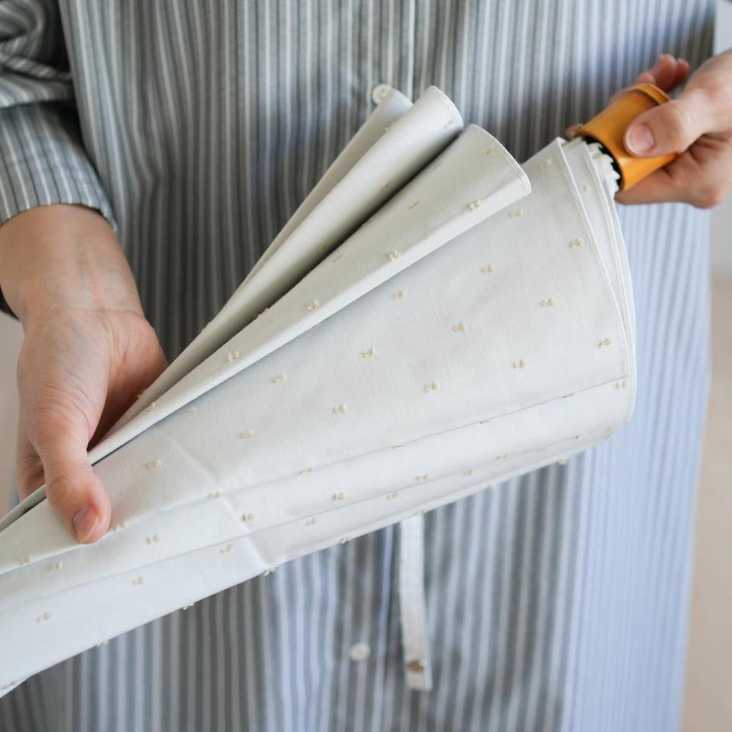 Made In Organic Folding Umbrella for All Weather Grade 1 Light 8 Light Over UV and Over Heat Komiya Shoten Shade with Fringe Dots Japan, 100% Cotton,