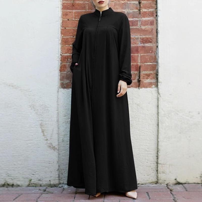 Women's Middle Eastern Style Stand Collar Zipper Cardigan with Pockets