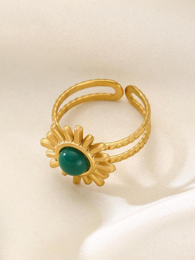 Vintage Turquoise Stainless Steel Open Finger Ring for Women