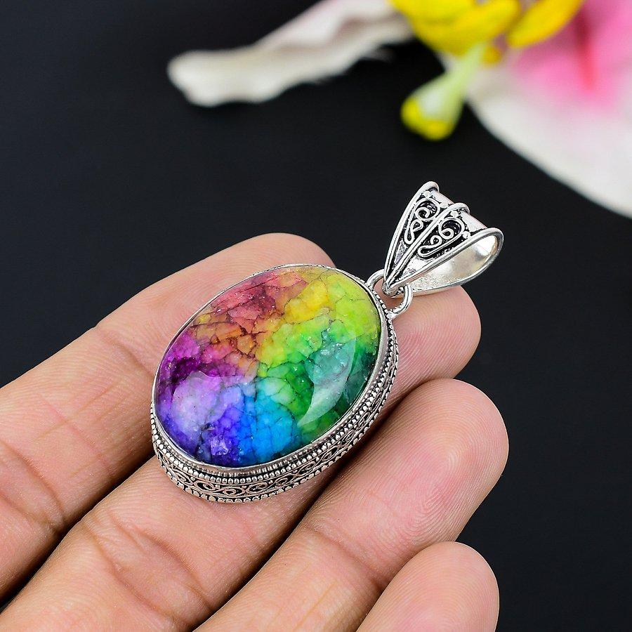 Rainbow Solar Quartz Gemstone 925 Sterling Silver Jewelry Pendant 2.13" KG-91
