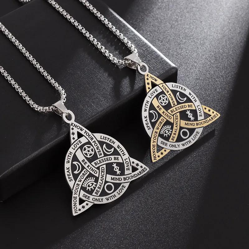Nordic Rune Celtic Knot Necklace Men Stainless Steel Pendant Valknut Pagan Men Scandinavian Jewelry Punk Gift